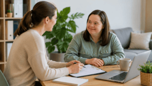 Support Coordinator discussing a Supported Independent Living referral with an NDIS participant in Melbourne